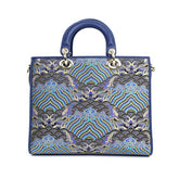 Handmade Embroidery Leather Tote Bag - Ocean